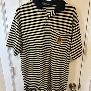 Vintage Crested Ralph Lauren Men's Polo Shirt - Black and Yellow Stripes